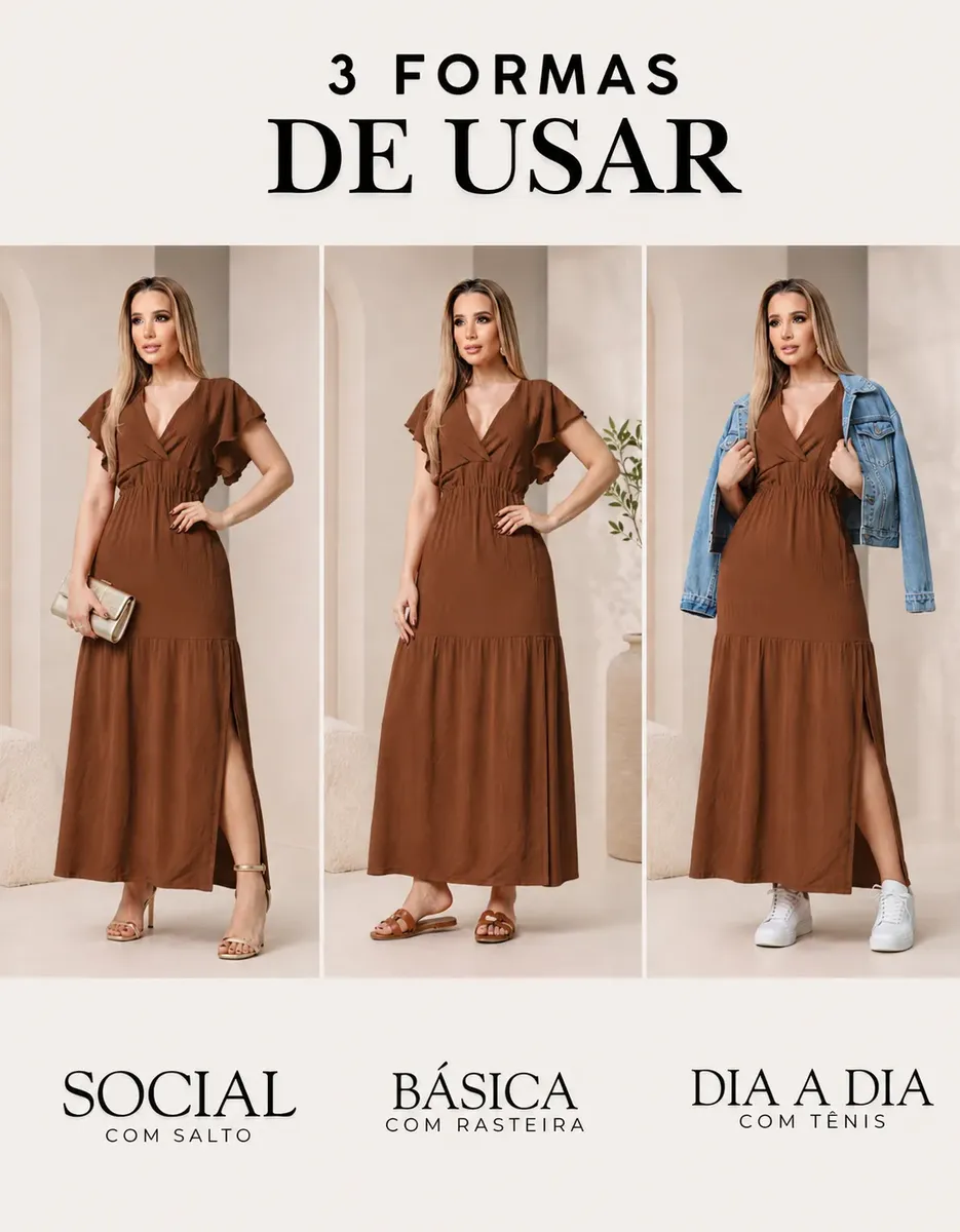 Vestido Longo Feminino Elegante Duna Com Fenda Lateral