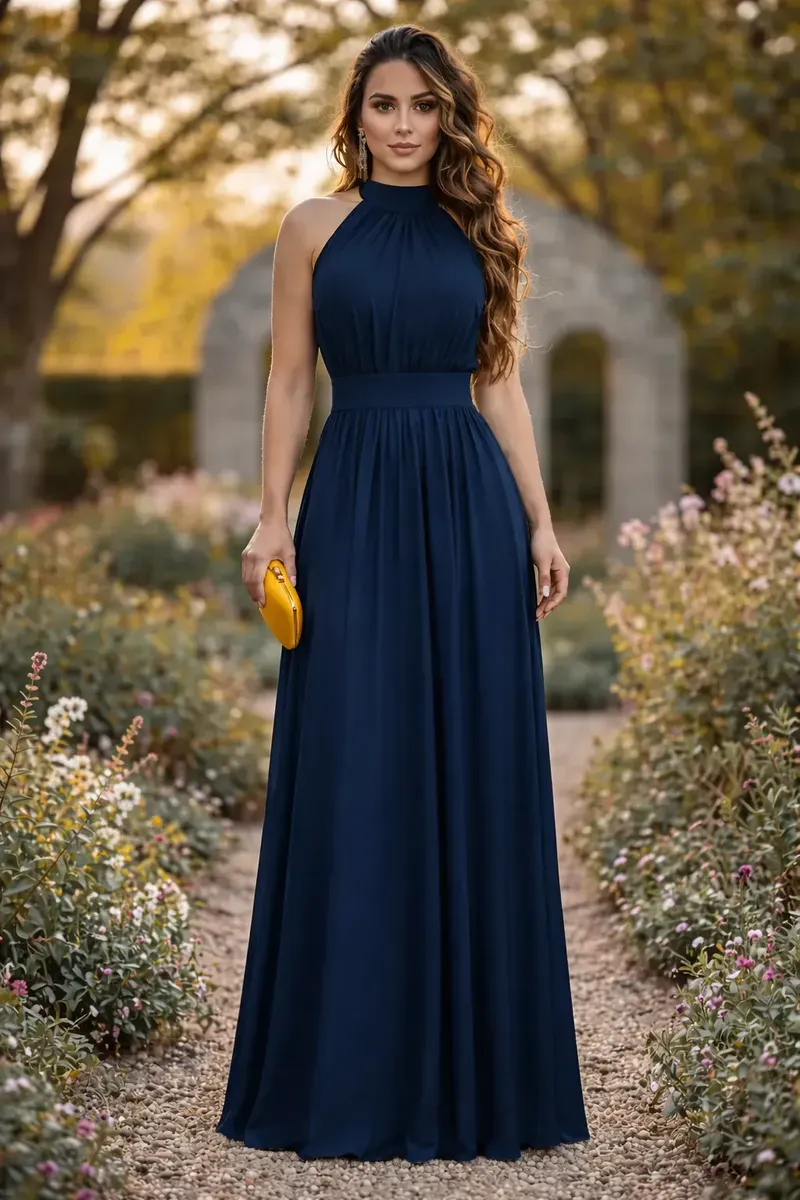 Vestido Longo Festa Casamento Formatura Convidada Gola Alta
