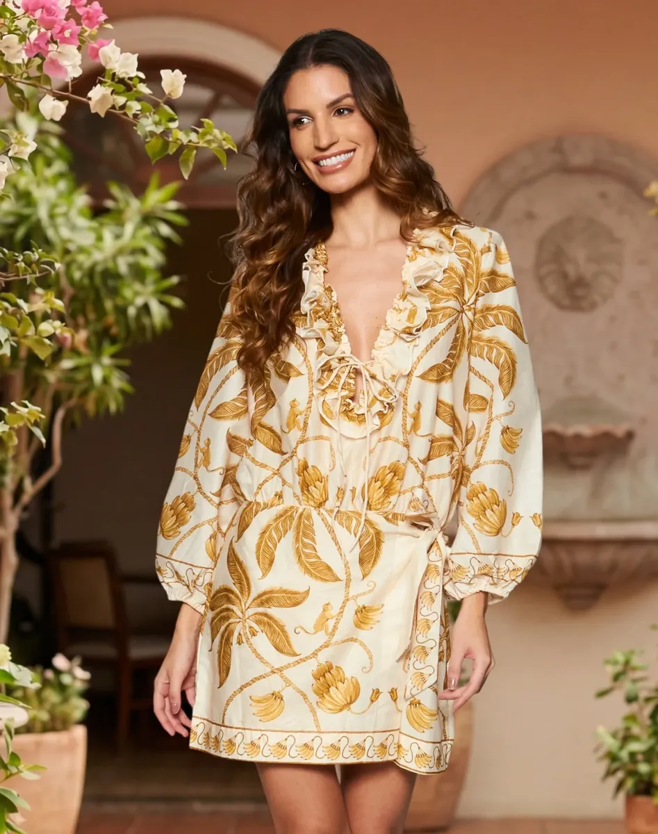 Vestido Curto Manga Ourinho Tropical Farm