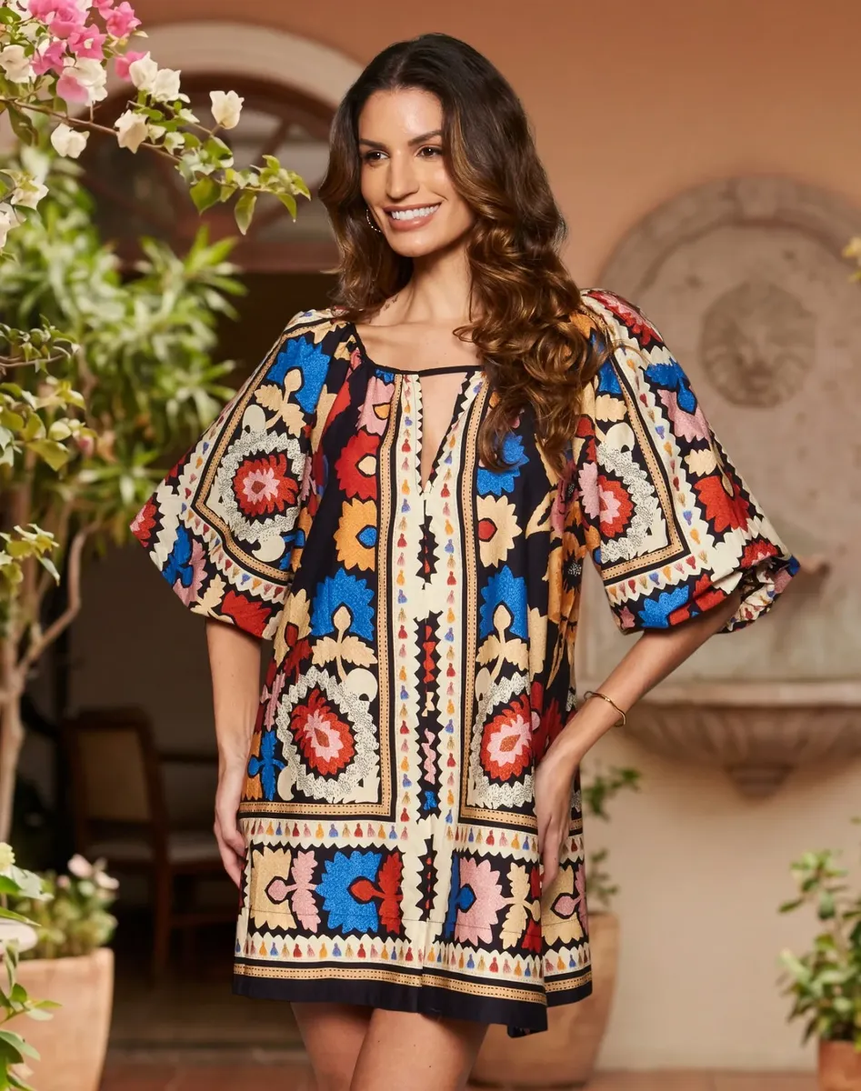Vestido Curto Manga Antuerpia Lenco E Farm