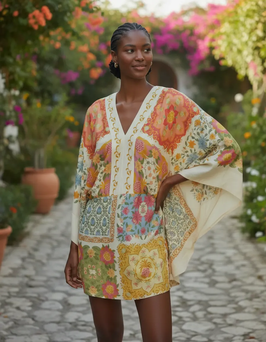 Vestido Farm Curto Manga 3/4 Lenco Amalfi - Farm