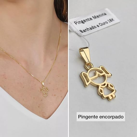 Colar Semijoia Mãe Pingente 1 Menina Filha Banhado A Ouro 18k | Hipoalergenico