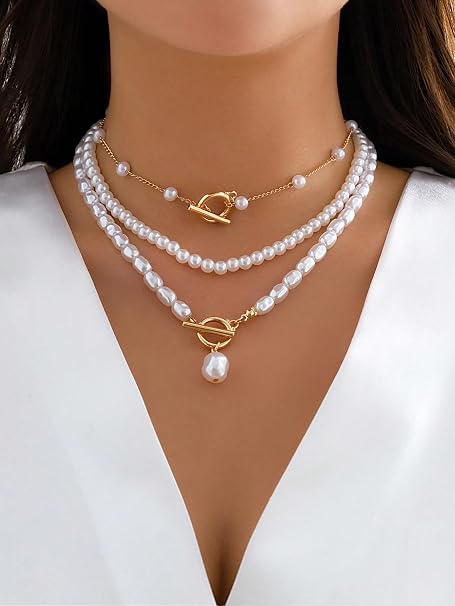 Conjunto de joias de pérolas para ela, fio longo delicado, design de gota com detalhes dourados, pequeno colar de pedra preciosa preta, pingente masculino