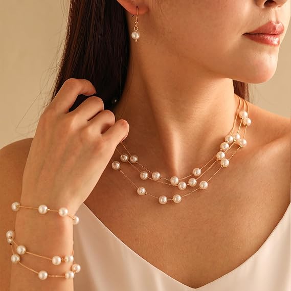 Conjunto de colar e brinco de pérolas conjunto de colar de pérolas conjuntos de joias de dama de honra presentes de festa de casamento