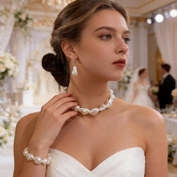 YANCHUN Colar de pérolas rosa elegante colar e brincos de pérolas conjunto de joias gargantilha de pérolas vestidos de convidada de casamento para mulheres presente para aniversário do dia das mães Pesquisar nesta página