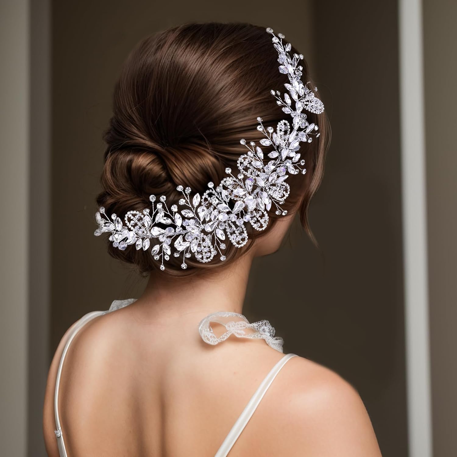 Tiara de noiva de strass feita à mão com cristal prateado para noivas, peças de cabelo para dama de honra