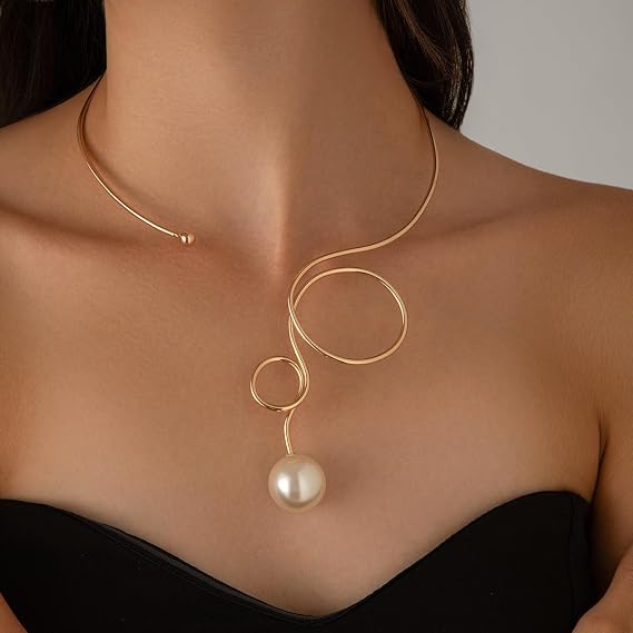Colar de cobra dobrável vintage pérola espiral colar de clavícula, tamanho ajustável, adequado para uso diário feminino, decoração de férias na praia, festa e banquete, presente de joias encantadoras